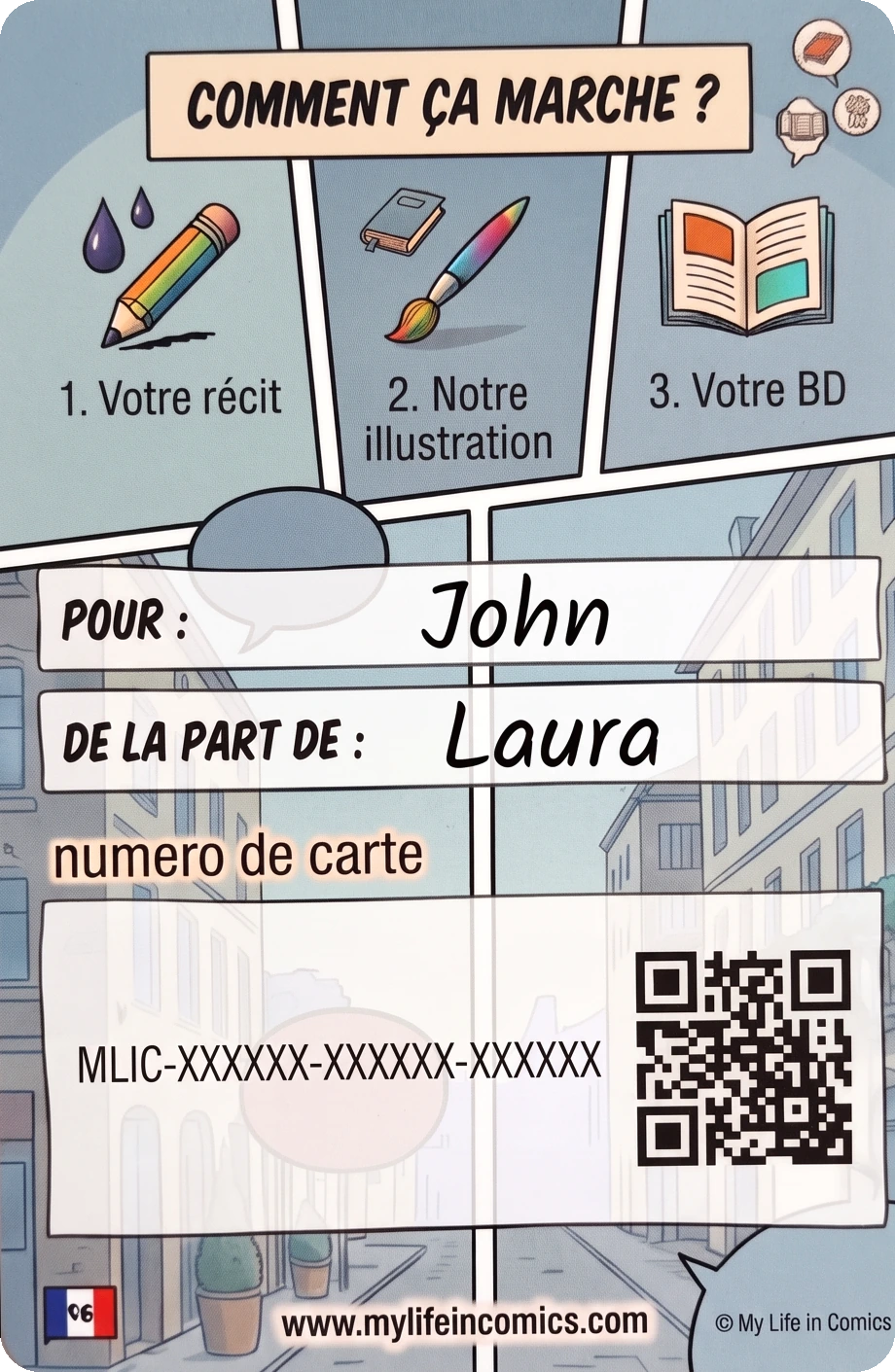 Verso de la carte cadeau My Life in Comics