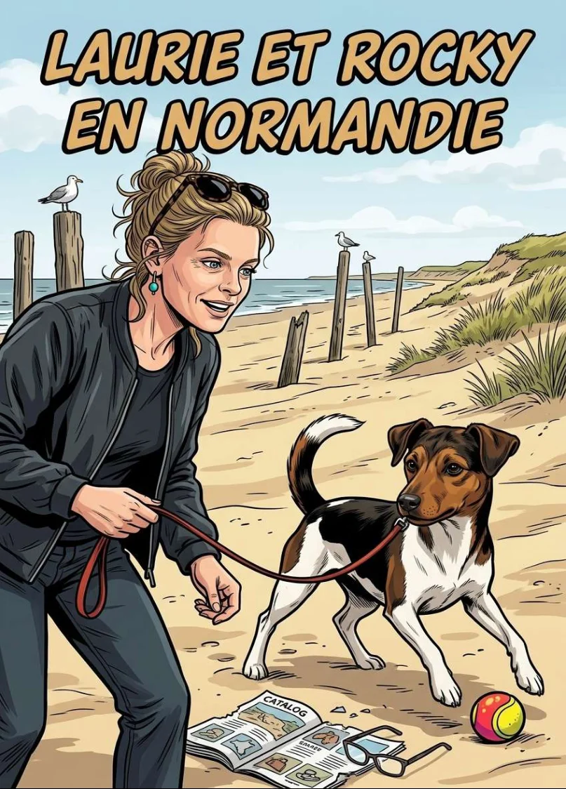 Laurie et Rocky en Normandie, BD personnalisée avec un chien